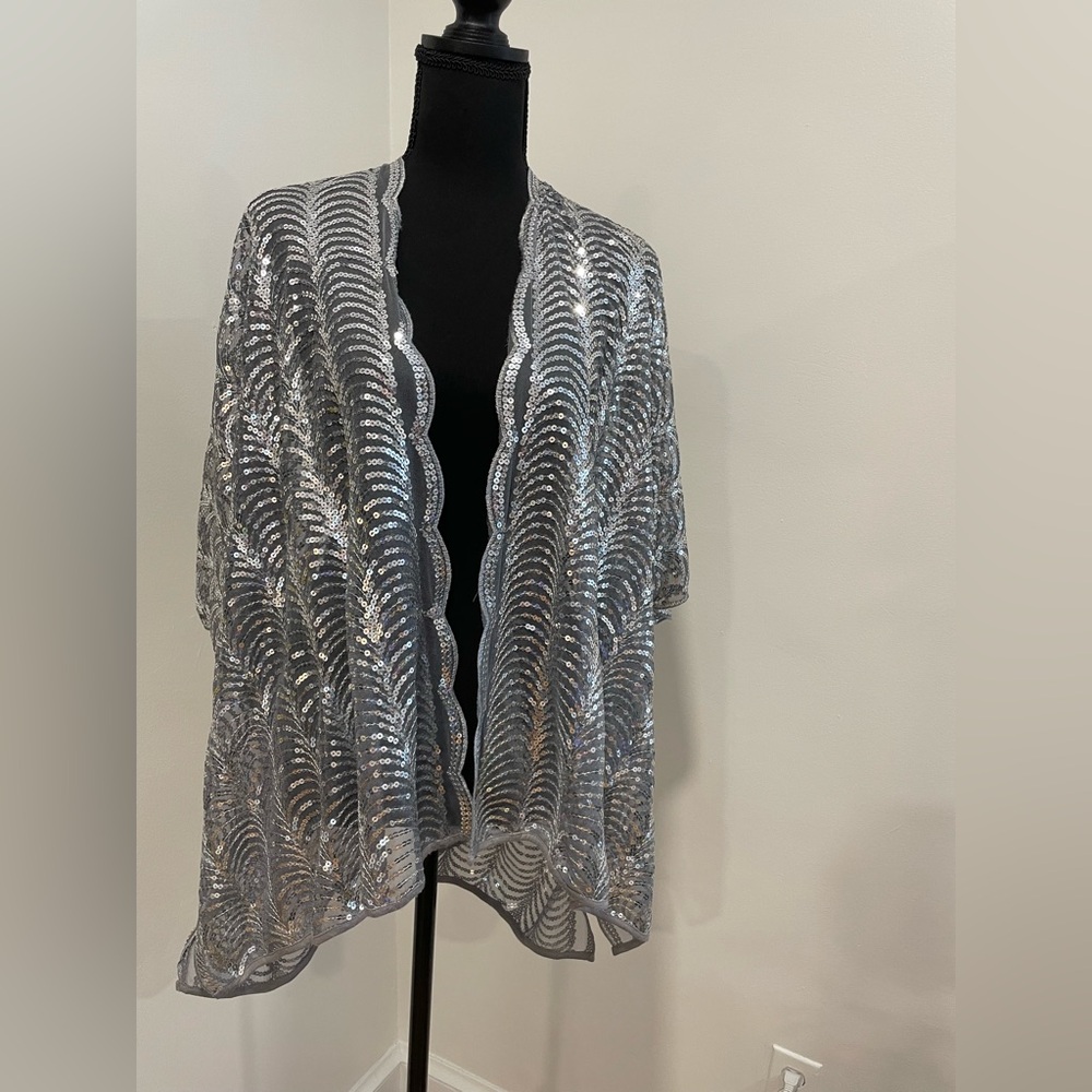 Elegant Silver Sequin Women's Cover Holiday party ready. Sheer 2X /18/20 no tags